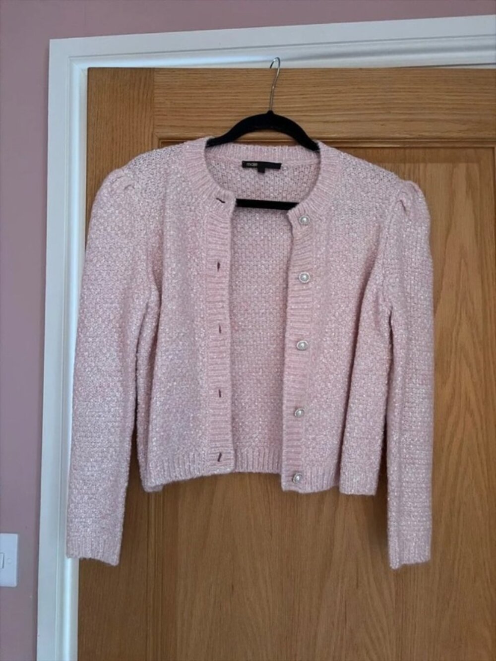 Maje Pink Sparkly Cardigan Rose Size S